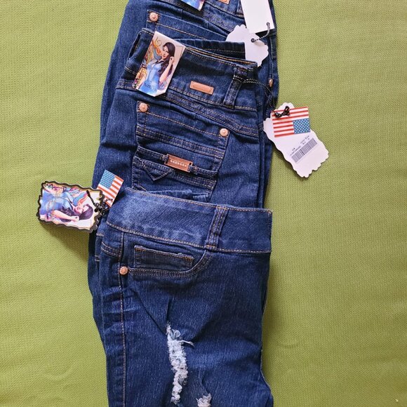 plus size destroyed butt lift Colombia Jeans size 21 skinny stretch indigo navy - Picture 5 of 9